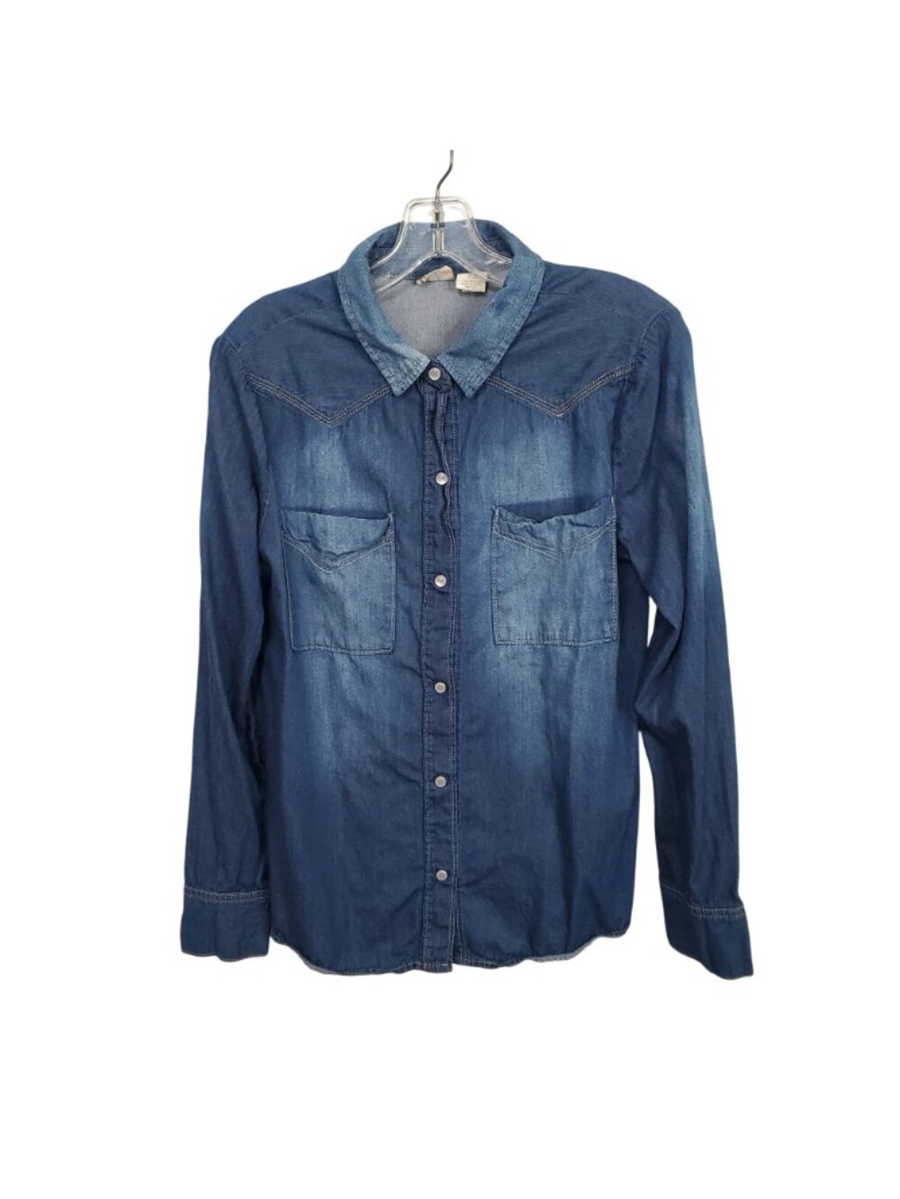Mudd Jrs XL Shirt Denim Chambray Pearl Snap Button Down Western Country Pockets - Picture 2 of 9